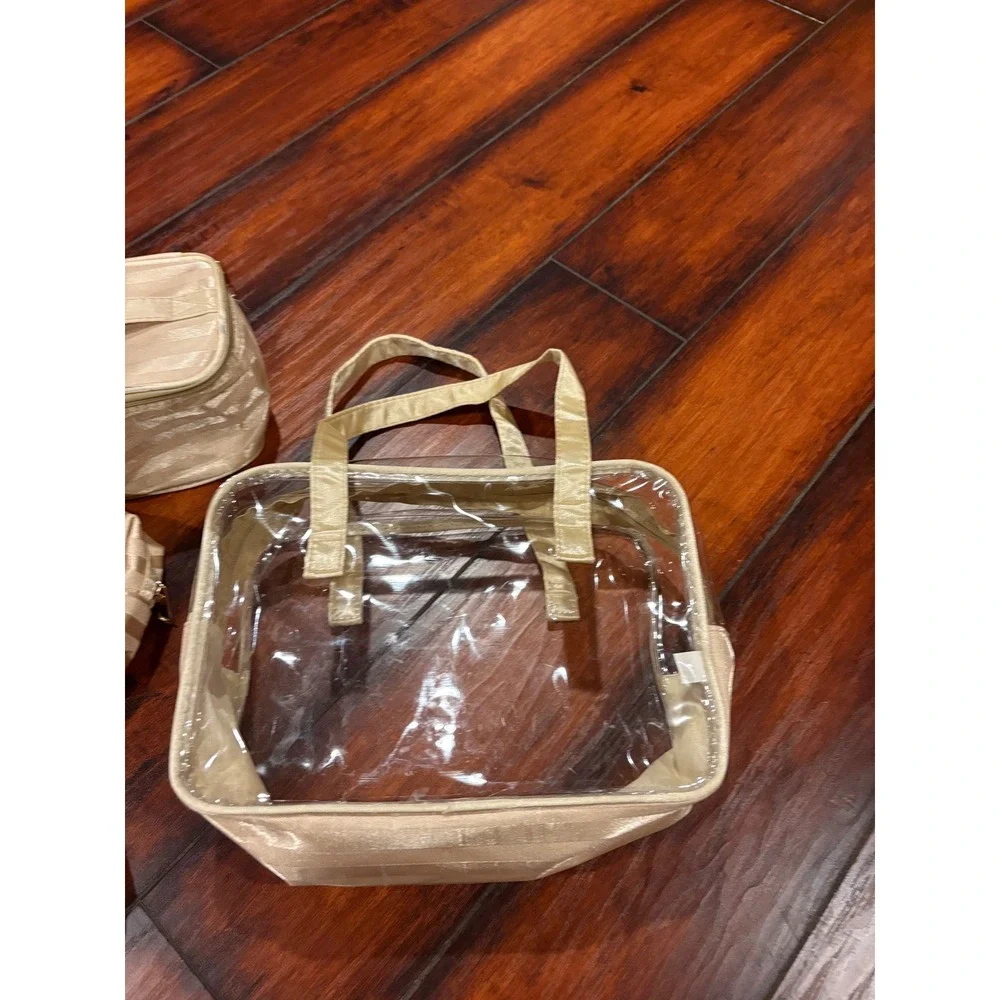 Bundle 4 Clear Cosmetic‎ Bag Set Tan  Makeup Toiletry Organizer Pouch Travel